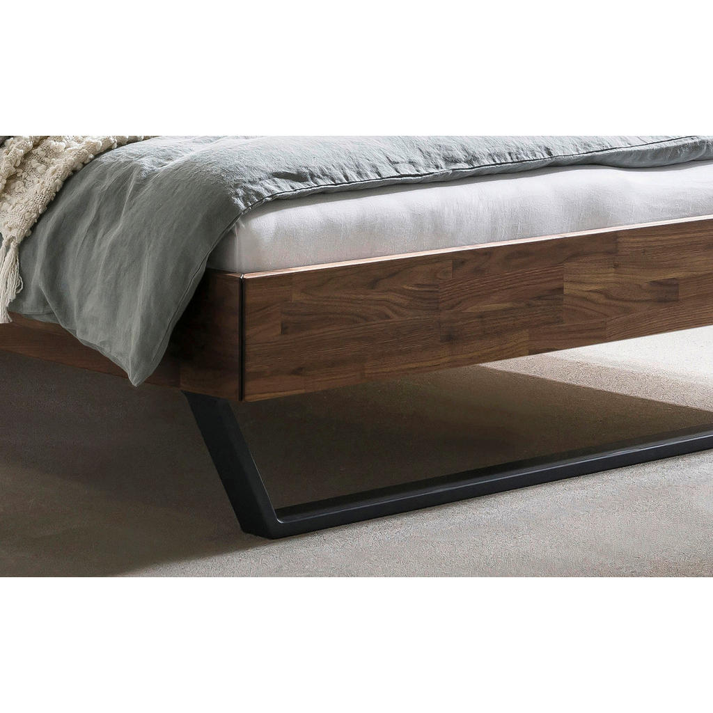 Thumbnail - Hasena Bett, Anthrazit, Nussbaum, Holz, Nussbaum, massiv, Höhe ca. 22 cm, 140x200 cm, gepolstertes Kopfteil, in verschie...