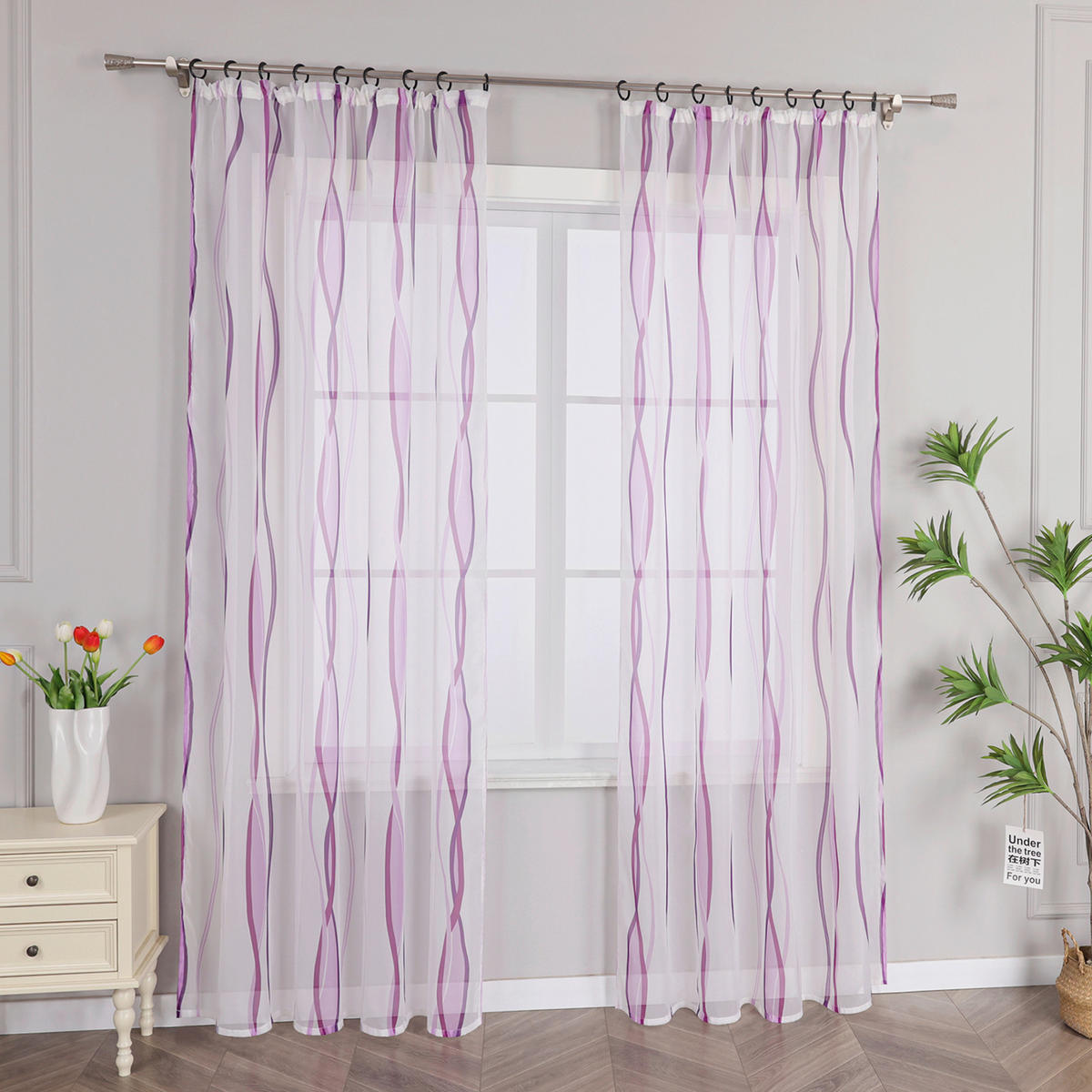 FERTIGVORHANG  transparent  140/145 cm   - Weiß Hochglanz/Violett, Basics, Textil (140/145cm) - Joyswahl