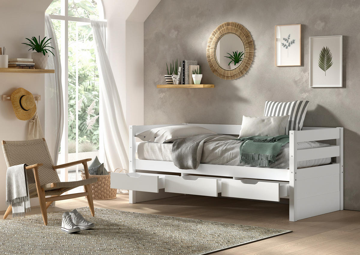 STAURAUMBETT 90/200 cm  in Weiß  - Naturfarben/Weiß, MODERN, Holz (90/200cm) - Vipack