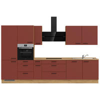 KÜCHENLEERBLOCK 360 cm   in Rot, Eichefarben  - Eichefarben/Rot, MODERN, Holzwerkstoff/Metall (360cm) - Nobilia