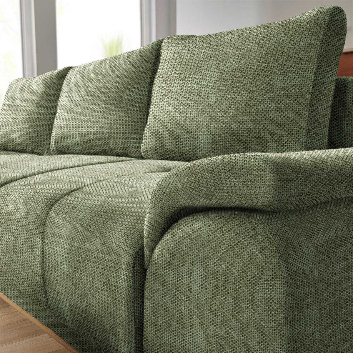 ECKSOFA in Struktur Olivgrün  - Schwarz/Olivgrün, Modern, Textil/Metall (168/262cm) - home24