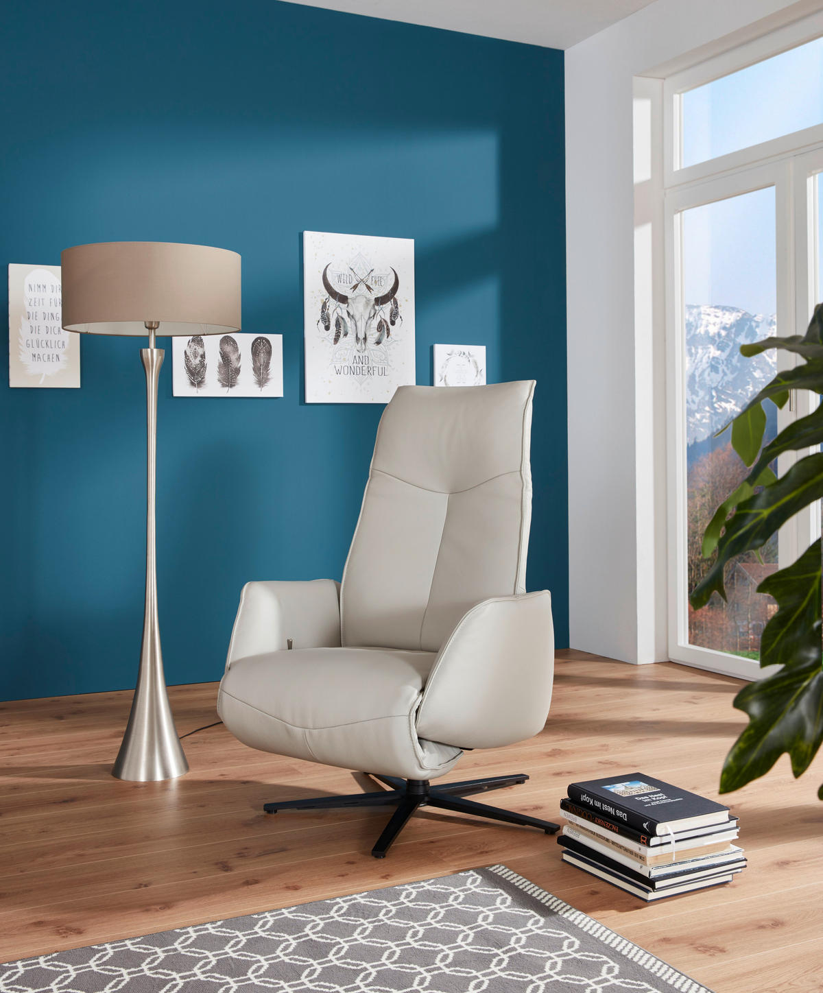 RELAX FOTEL - világosszürke/nemesacélszínű, Design, bőr (71/114/84cm) - Johann Jakob