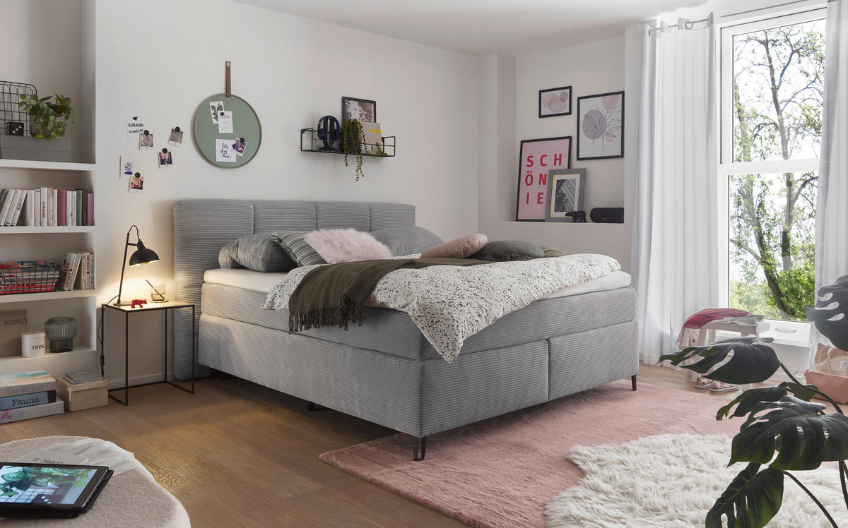 BOXSPRINGBETT 180/200 cm  in Grau  - Schwarz/Grau, KONVENTIONELL, Textil/Metall (180/200cm) - SetOne by Musterring