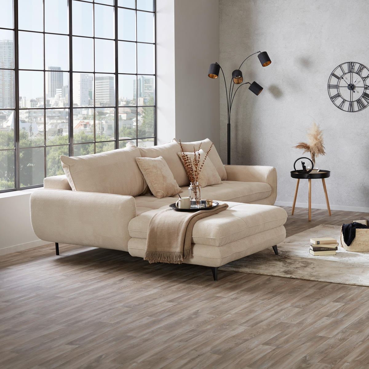 ECKSOFA WAVE Creme Struktur  - Beige/Creme, MODERN, Textil/Metall (189/266cm) - MID.YOU