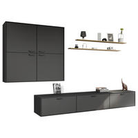 WOHNWAND  in Graphitfarben, Schwarz, Eichefarben  300/205,2/49,7 cm  - Eichefarben/Schwarz, Design, Holzwerkstoff/Metall (300/205,2/49,7cm) - Celina Home