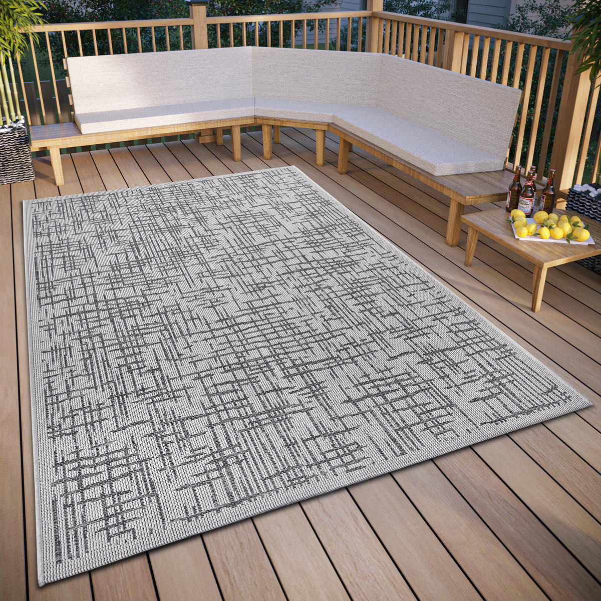 OUTDOORTEPPICH 63/120 cm Clyde Beige, Dunkelgrau  - Dunkelgrau/Beige, Basics, Kunststoff (63/120cm) - Hanse Home
