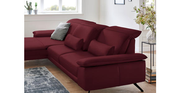 ECKSOFA in Echtleder Weinrot  - Weinrot/Schwarz, Design, Leder/Metall (193/328cm) - Dieter Knoll