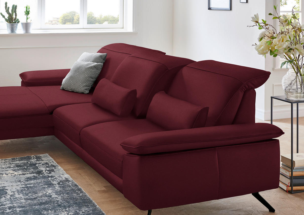 ECKSOFA in Echtleder Weinrot  - Weinrot/Schwarz, Design, Leder/Metall (193/328cm) - Dieter Knoll