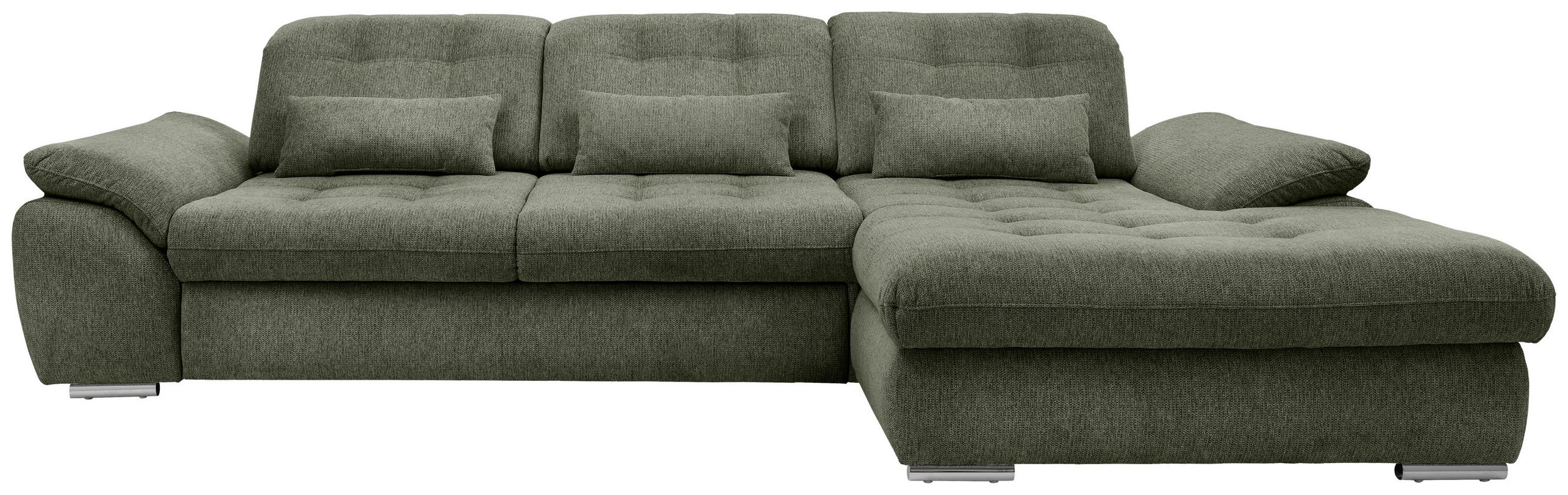 ECKSOFA in Chenille Grün  - Chromfarben/Grün, Modern, Textil/Metall (314/184cm) - Livetastic