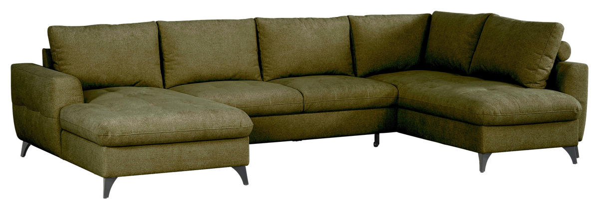 WOHNLANDSCHAFT Grün Chenille  - Schwarz/Grün, KONVENTIONELL, Textil/Metall (160/340/188cm) - Xora