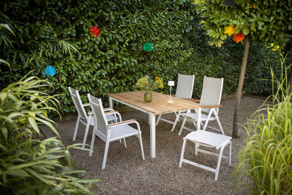 GARTENKLAPPSESSEL Teakholz Aluminium Naturfarben, Weiß, Hellgrau  - Hellgrau/Naturfarben, Basics, Holz/Textil (61/109/65cm) - Kettler