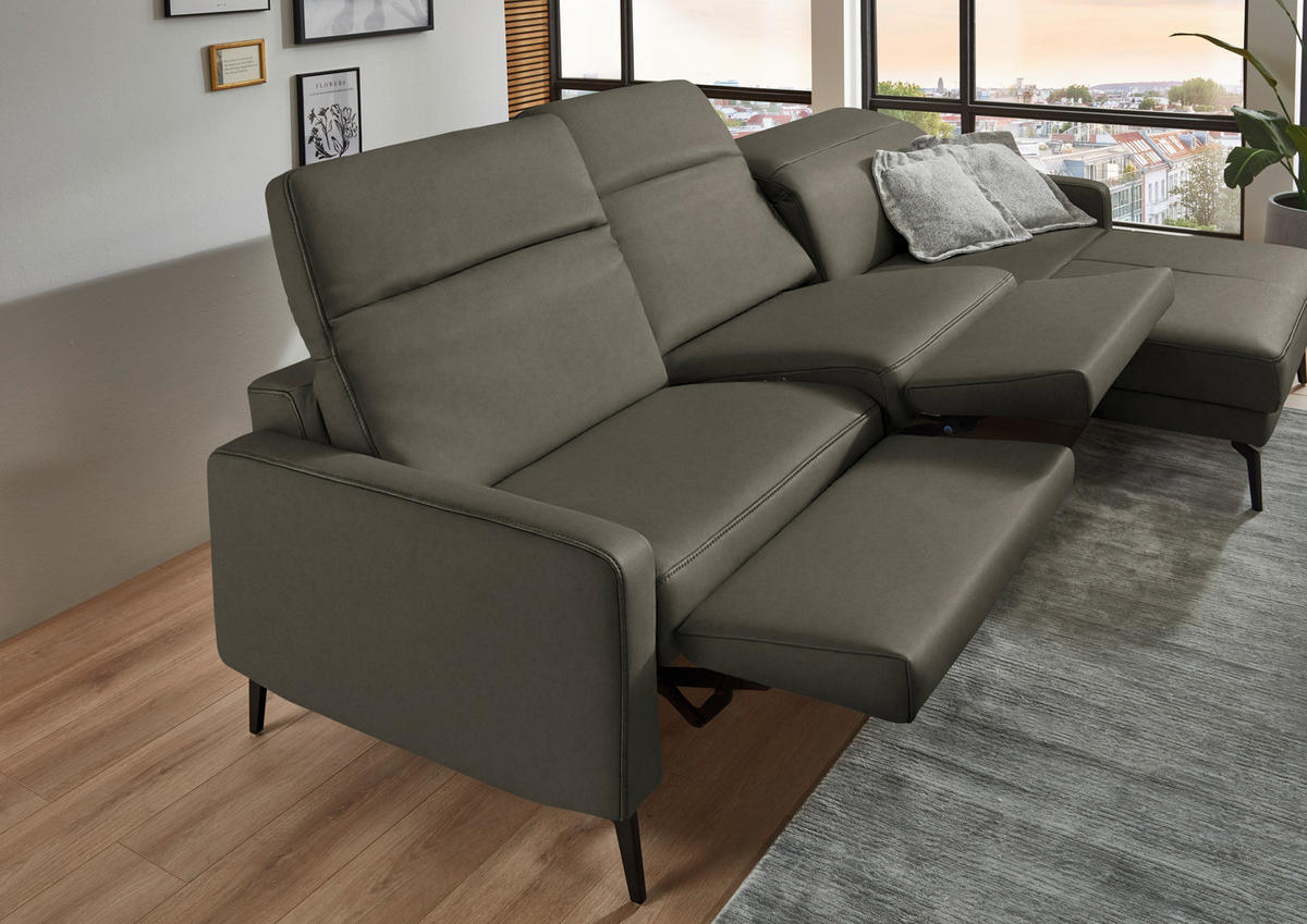ECKSOFA  Echtleder Graubraun  - Graubraun/Schwarz, Design, Leder/Metall (323/179cm) - Dieter Knoll