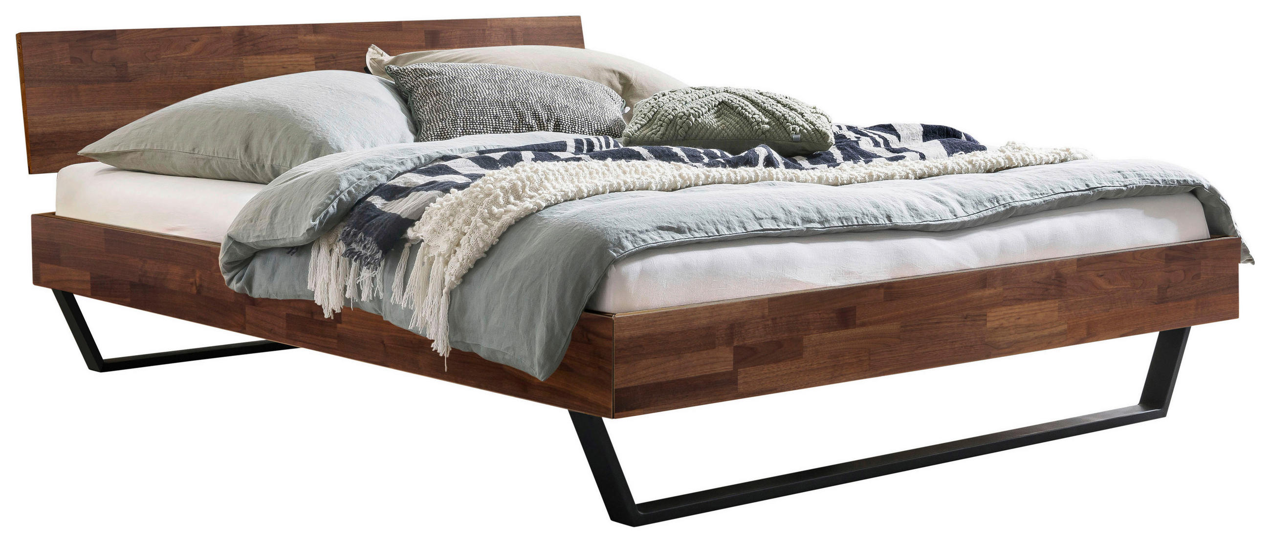 BETT 160/200 cm,  in Nussbaumfarben,  - Anthrazit/Nussbaumfarben, Design, Holz/Metall (160/200cm) - Hasena