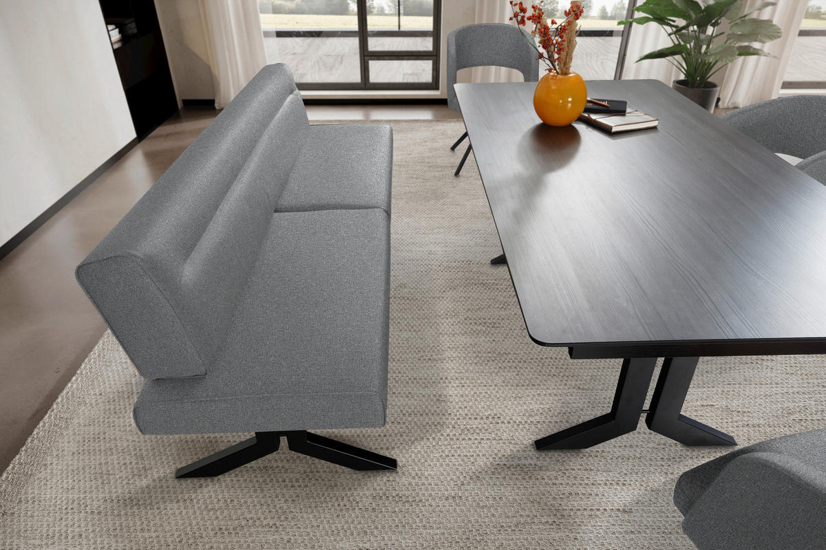 SITZBANK in Metall, Textil Hellgrau  - Hellgrau/Schwarz, Konventionell, Textil/Metall (220/87/70cm) - Moderano