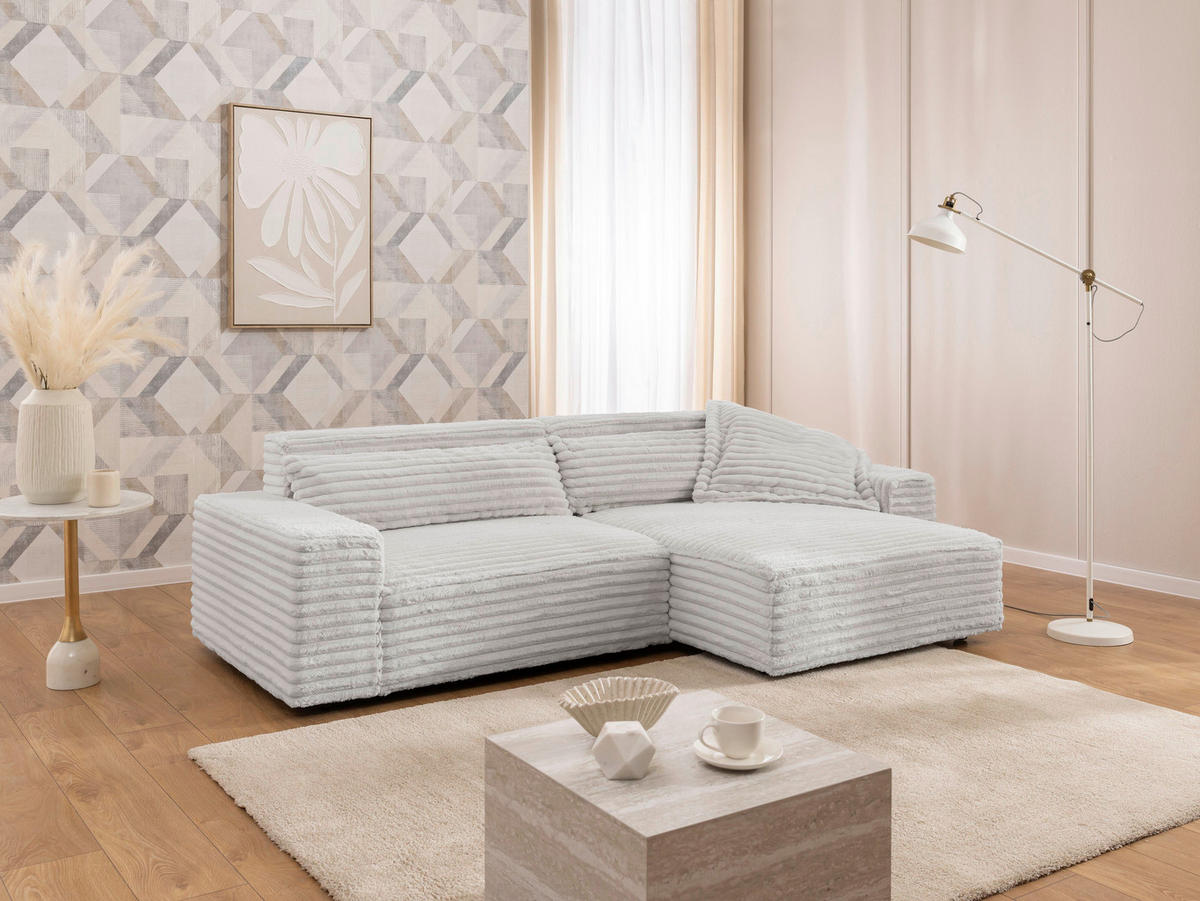 ECKSOFA Cord Hellgrau  - Hellgrau/Schwarz, Design, Kunststoff/Textil (251/142cm) - P & B