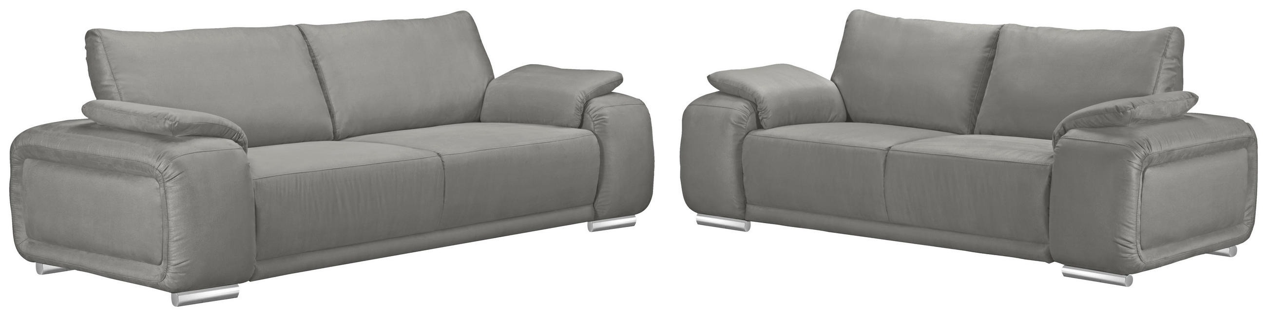 3-SITZER-SOFA Lederlook Hellgrau  - Chromfarben/Hellgrau, KONVENTIONELL, Textil/Metall (241/85/95cm) - Carryhome