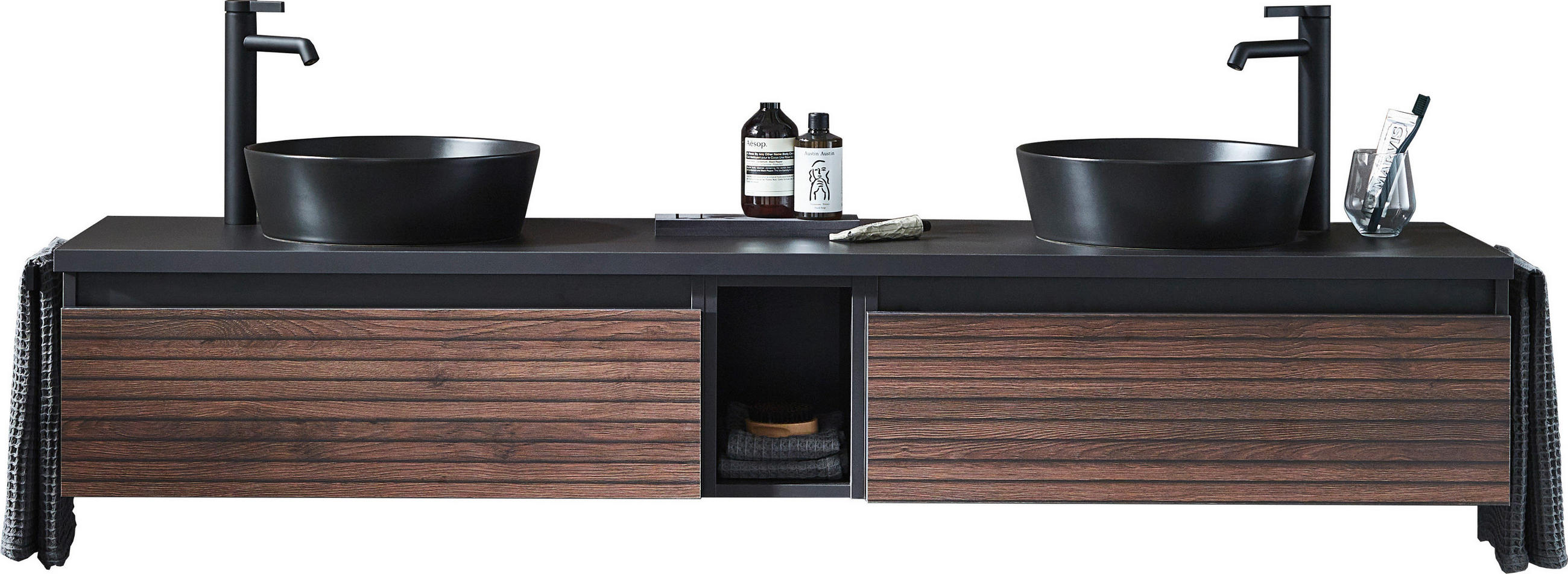 TVÄTTSTÄLL MED KOMMOD 180 cm  - mörkgrå/grå, Design, trämaterial/keramik (180cm) - Novel