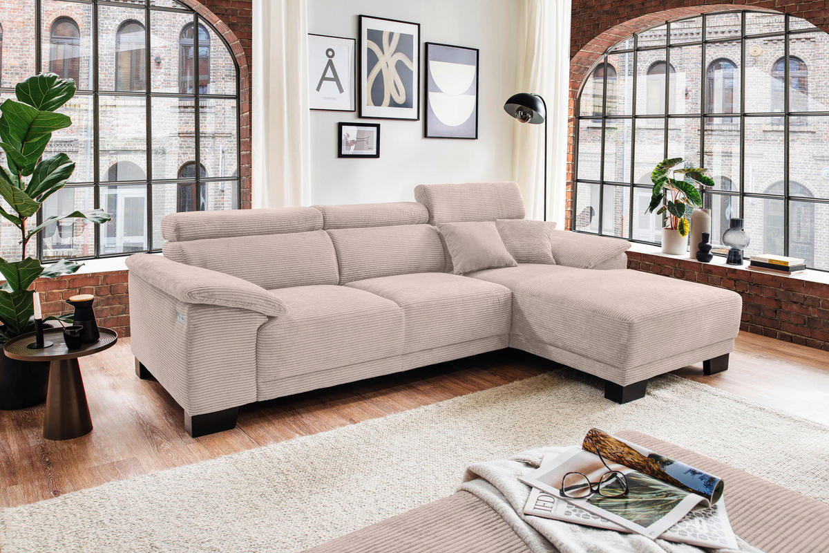 ECKSOFA in Cord Taupe  - Taupe/Schwarz, Design, Holz/Textil (270/174cm) - Pure Home Lifestyle