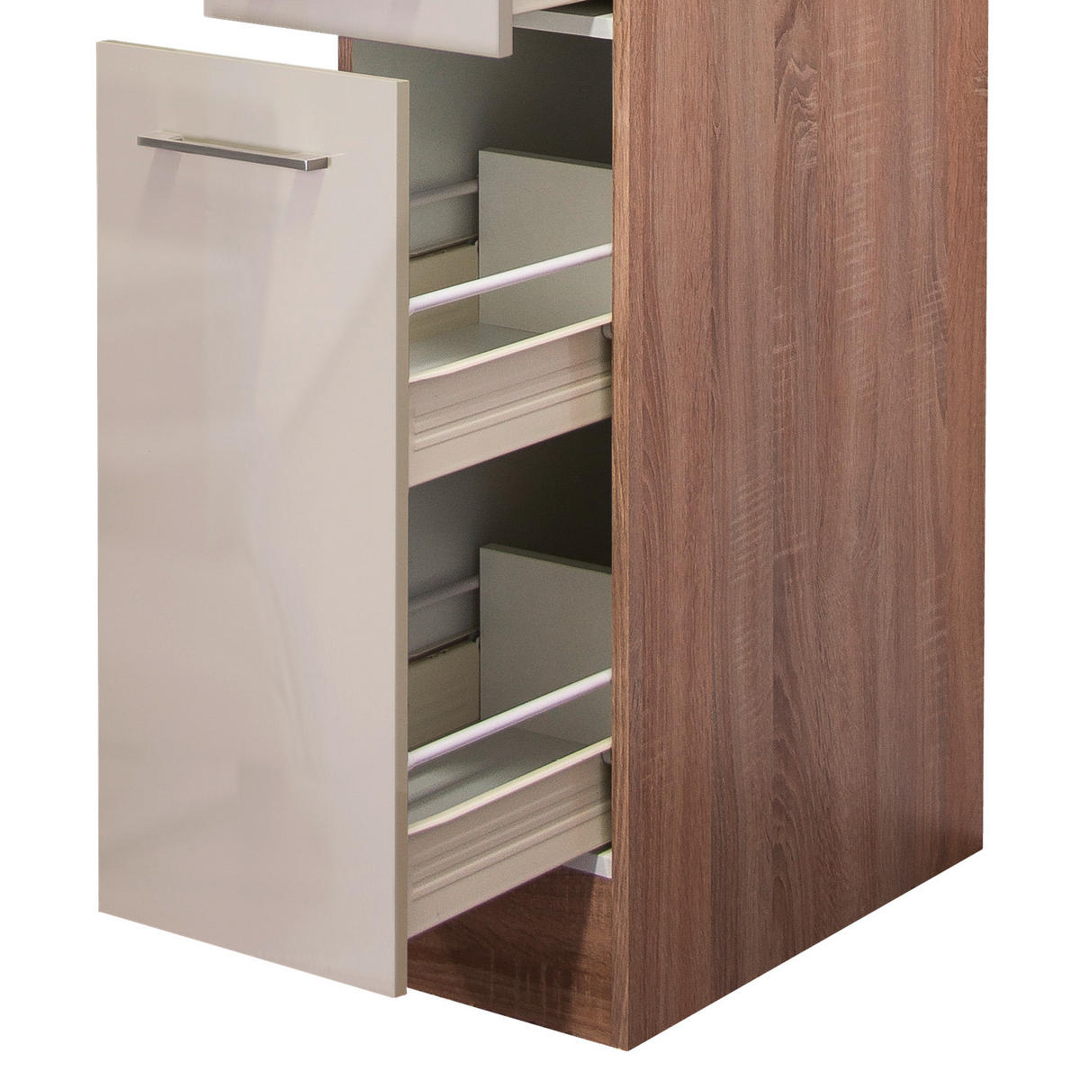 APOTHEKERSCHRANK 30/200/57 cm  in Kaschmir  - Kaschmir/Edelstahlfarben, MODERN, Holzwerkstoff/Metall (30/200/57cm) - FlexWell