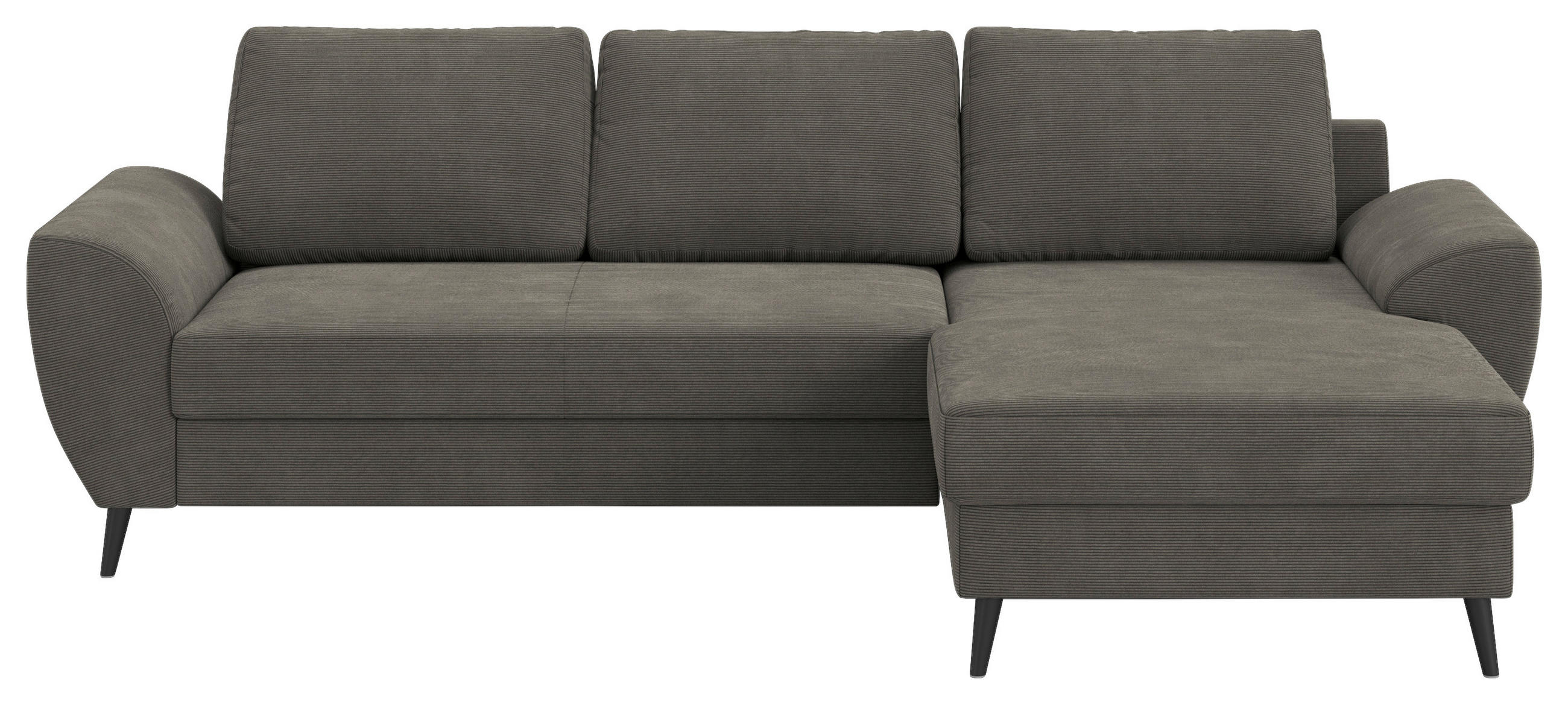 ECKSOFA TERRA Anthrazit Cord Rückenkissen, Bettkasten  - Anthrazit/Schwarz, Trend, Textil/Metall (255/154cm) - MID.YOU