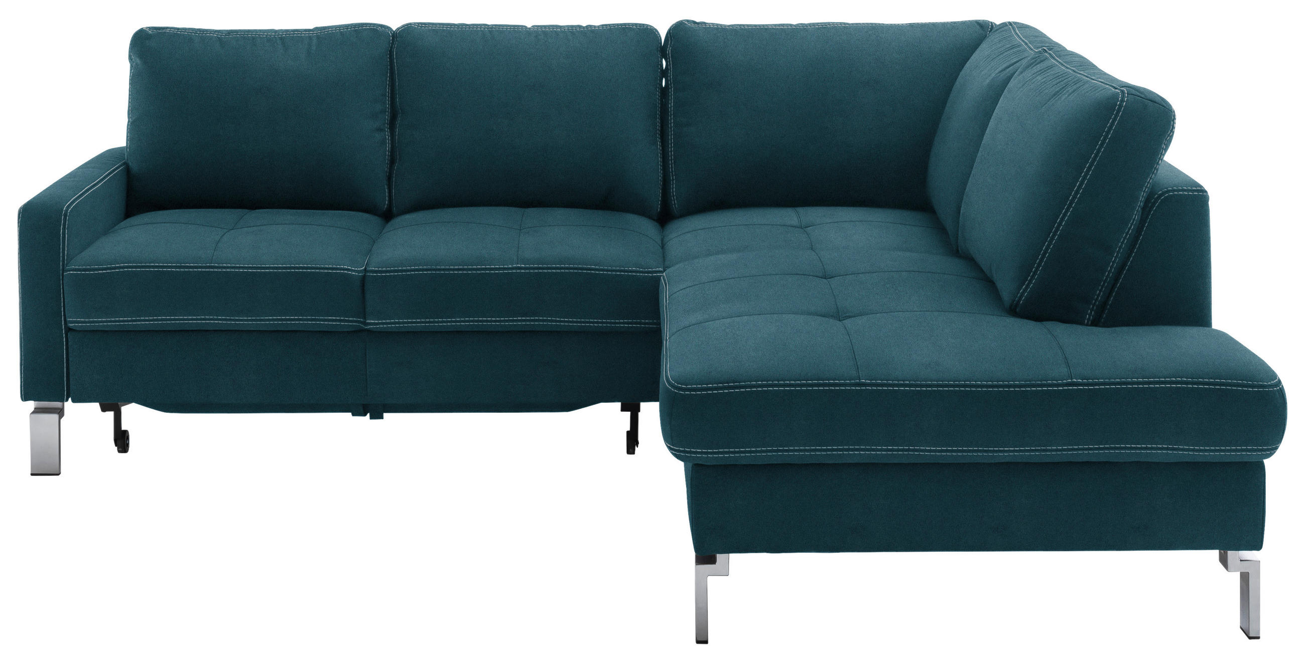 ECKSOFA in Mikrofaser Petrol  - Chromfarben/Beige, Design, Textil/Metall (229/200cm) - Pure Home Lifestyle