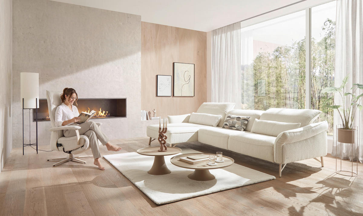 ECKSOFA Creme Chenille Rücken echt  - Beige/Creme, Design, Textil/Metall (165/329cm) - Johann Jakob