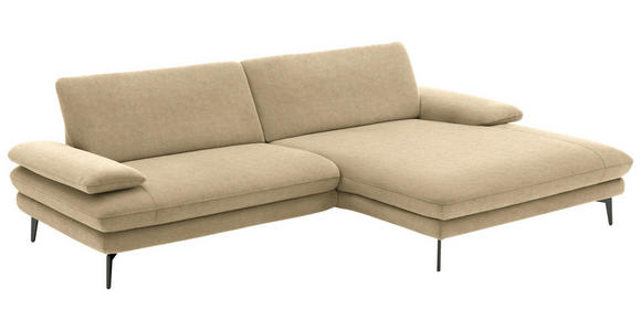 ECKSOFA in Velours Cappuccino 284/184 cm - Schwarz/Cappuccino, Design, Textil/Metall (284/184cm) - Dieter Knoll