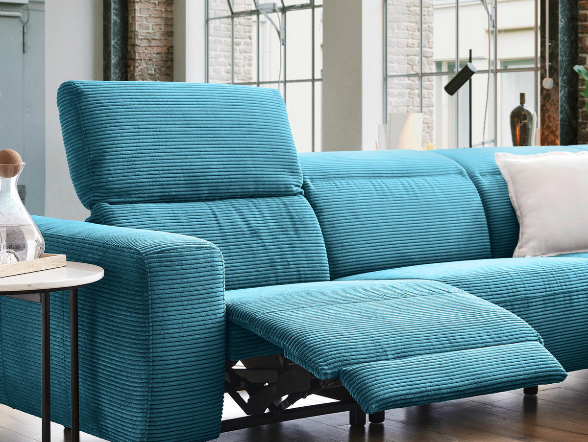 ECKSOFA in Cord Petrol  - Petrol/Schwarz, Design, Textil (290/223cm) - Pure Home Lifestyle
