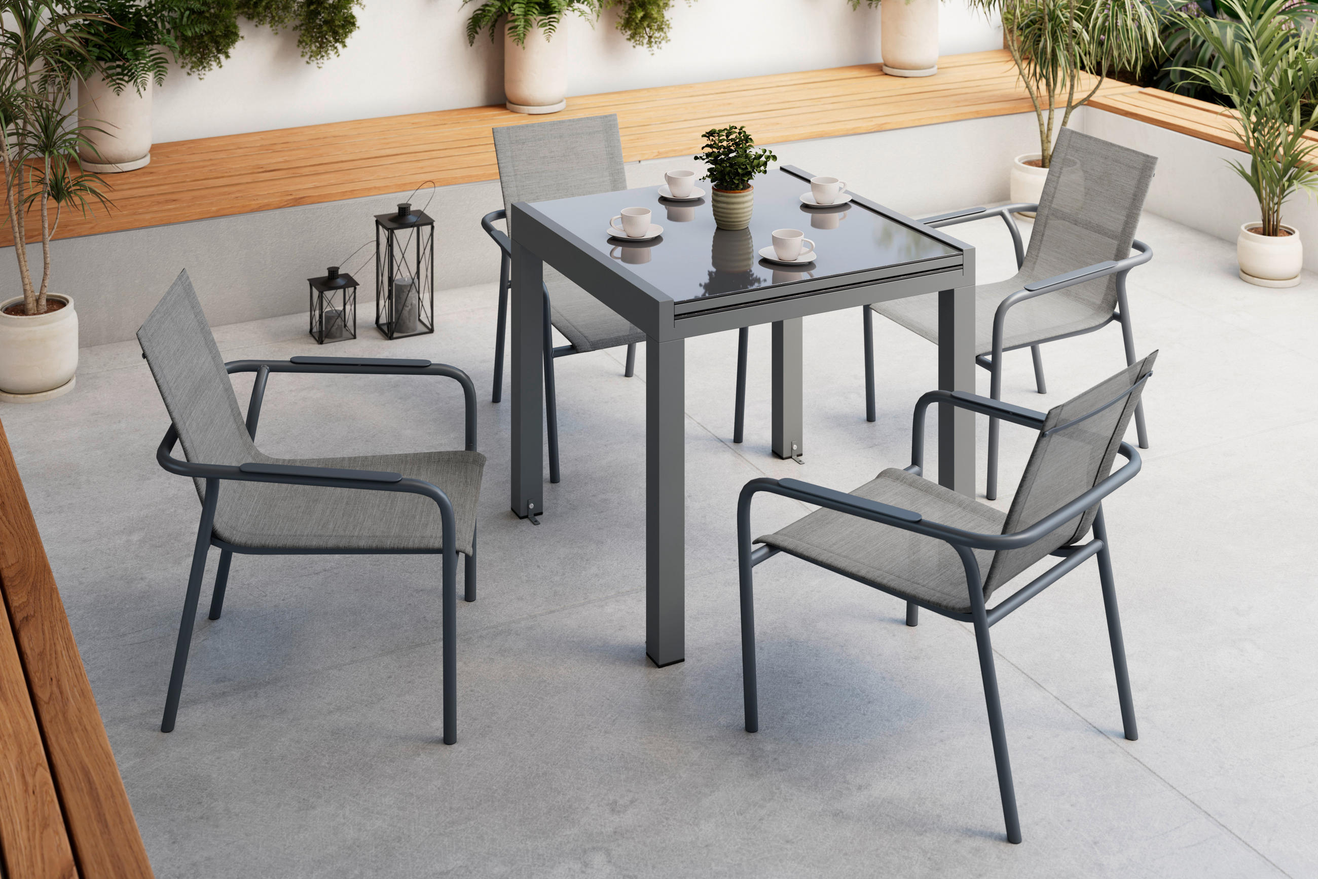 BALKONTISCH  - Beige, MODERN, Glas/Metall (160/80/75/80cm) - Ambia Garden