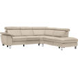 ECKSOFA in Flachgewebe, Mikrofaser Beige  - Beige/Alufarben, Design, Textil/Metall (271/242cm) - Cantus