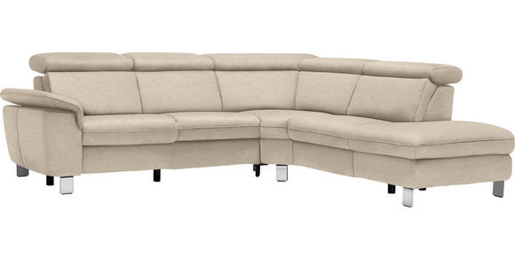 ECKSOFA in Flachgewebe, Mikrofaser Beige  - Beige/Alufarben, Design, Textil/Metall (271/242cm) - Cantus