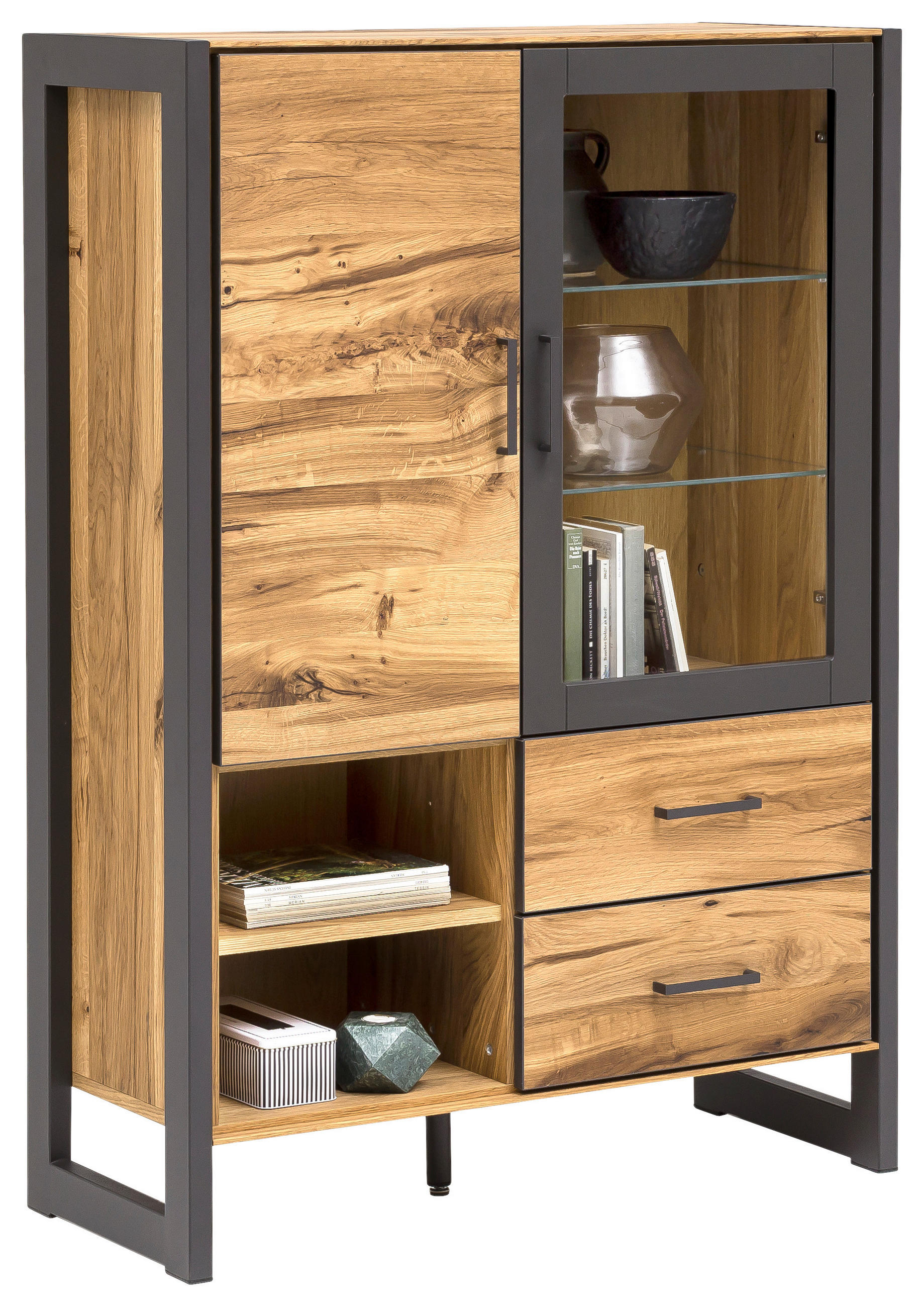 KOMMODE Eiche furniert Alteiche - Alteiche/Graphitfarben, Trend, Glas/Holz (98/141/40cm) - Carryhome
