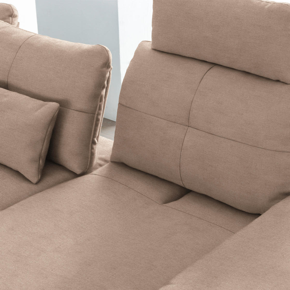ECKSOFA in Flachgewebe Taupe  - Taupe/Schwarz, Design, Textil/Metall (271/344cm) - Chilliano
