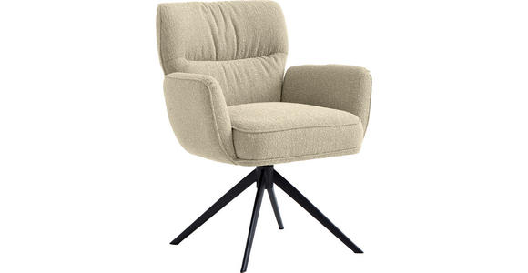 ARMLEHNSTUHL  , Stoffauswahl, Sitzfläche 360° drehbar, automatische Rückholfunktion  , Leinenoptik  ,  - Beige/Schwarz, Design, Textil/Metall (67/86/68cm) - Novel