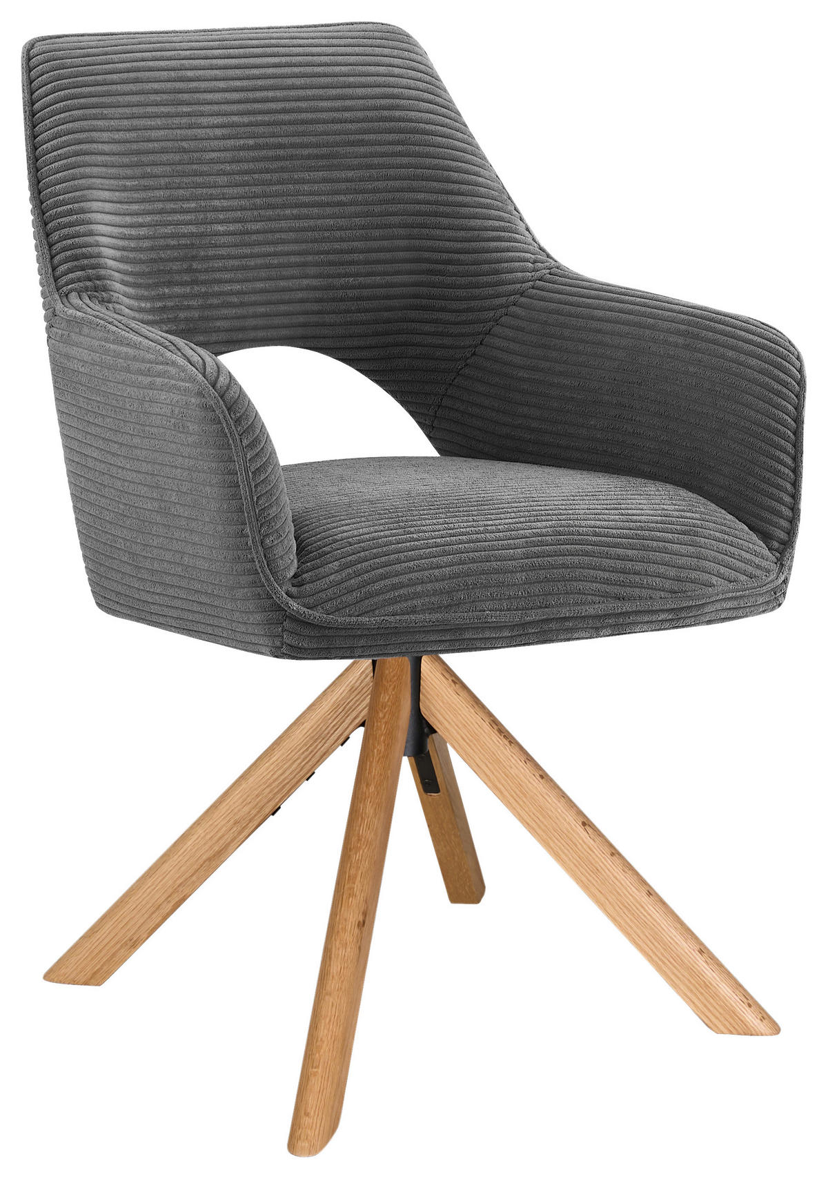 ARMLEHNSTUHL  Sitzfläche 360° drehbar, inklusive Armlehnen Cord  - Eichefarben/Dunkelgrau, Design, Holz/Textil (60/85/63cm) - Hom`in