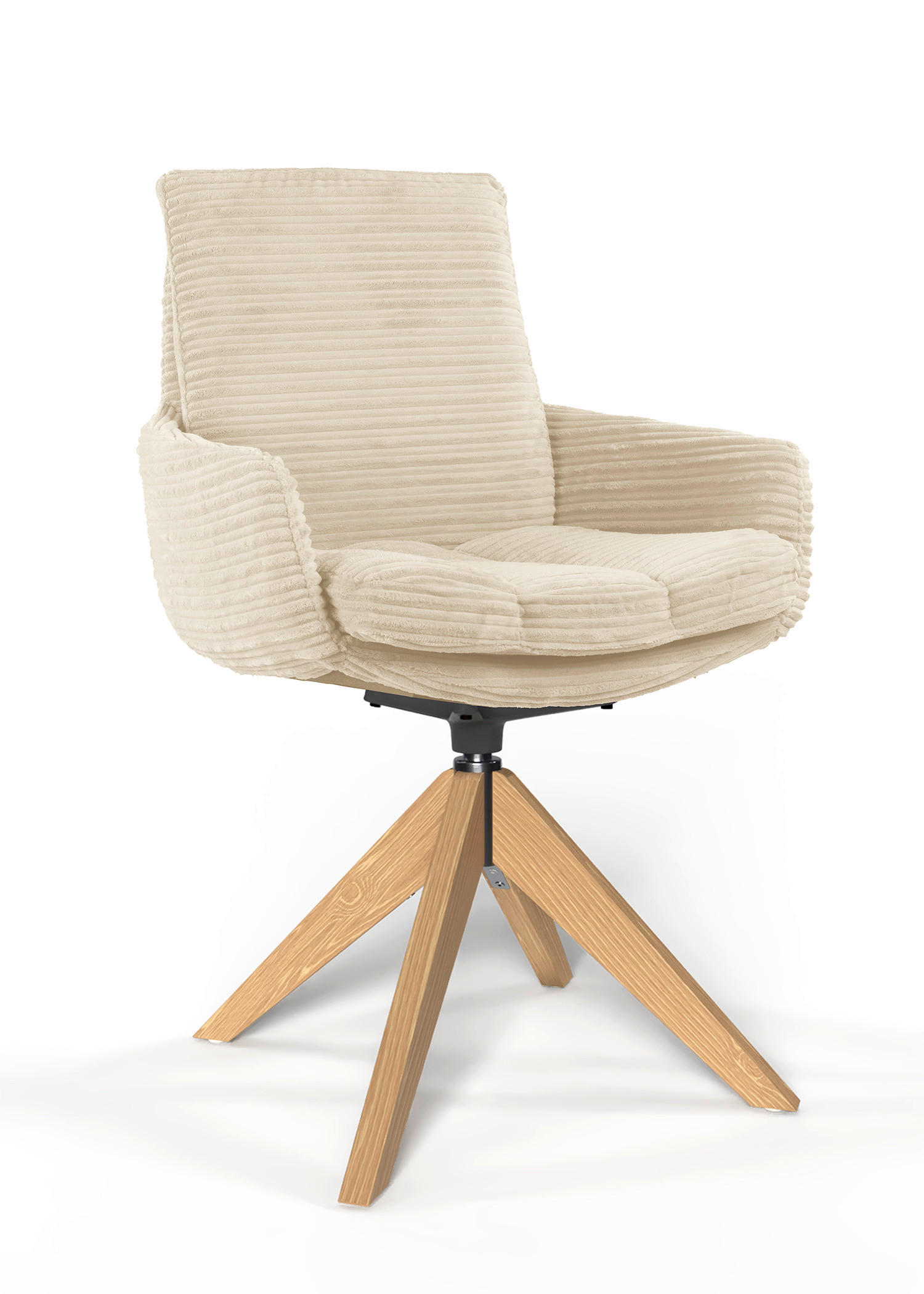 ARMLEHNSTUHL  Beinauswahl, Sitzfläche 360° drehbar, Stoff-/Lederauswahl gerippt  Beige  - Eichefarben/Beige, Design, Holz/Textil (60/91/62cm) - Valdera