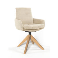 ARMLEHNSTUHL  Beinauswahl, Sitzfläche 360° drehbar, Stoff-/Lederauswahl gerippt  Beige  - Eichefarben/Beige, Design, Holz/Textil (60/91/62cm) - Valdera