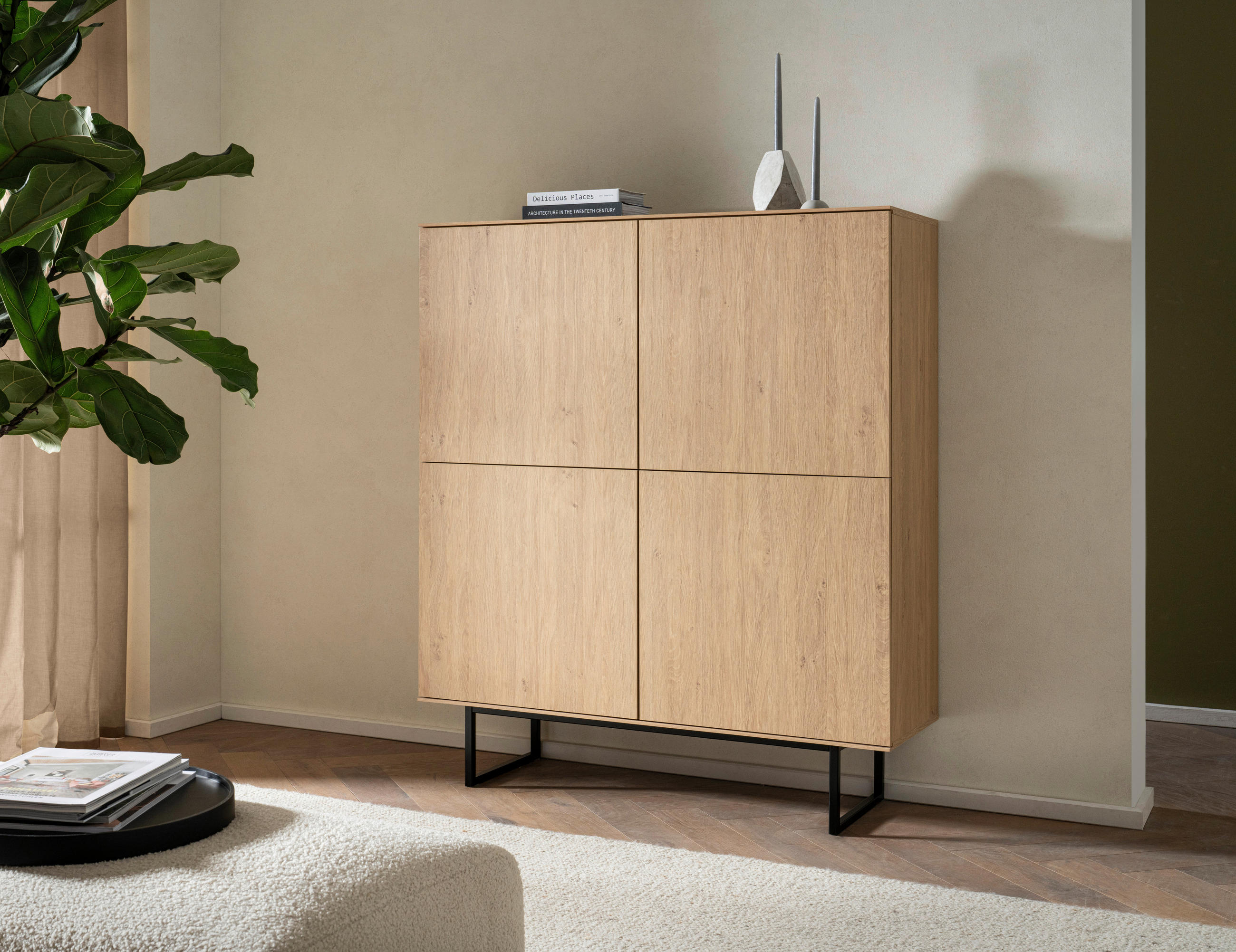 HIGHBOARD  in 115/137/40 cm  - Eichefarben/Schwarz, Design, Holzwerkstoff/Metall (115/137/40cm) - Modante