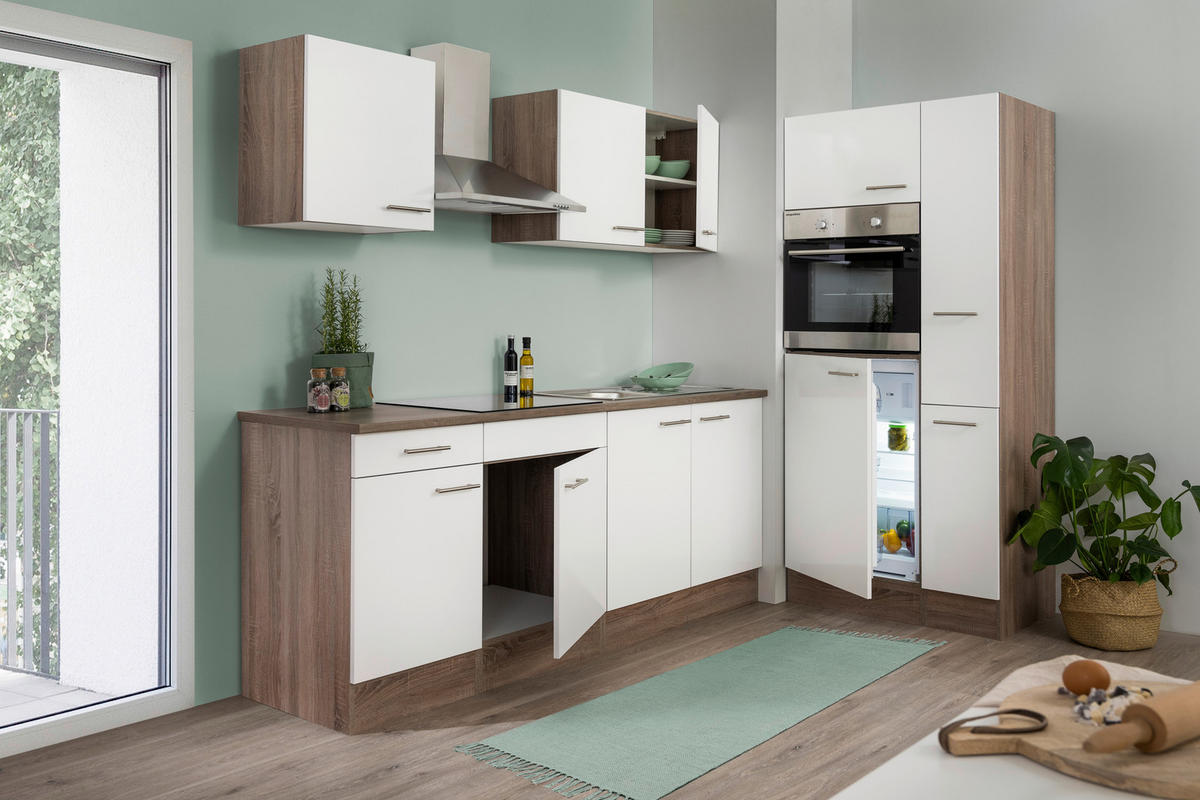 MODULKÖK 300 cm   i vit, ekfärgad  - stålfärgad/vit, Design, metall/trämaterial (300cm) - Respekta