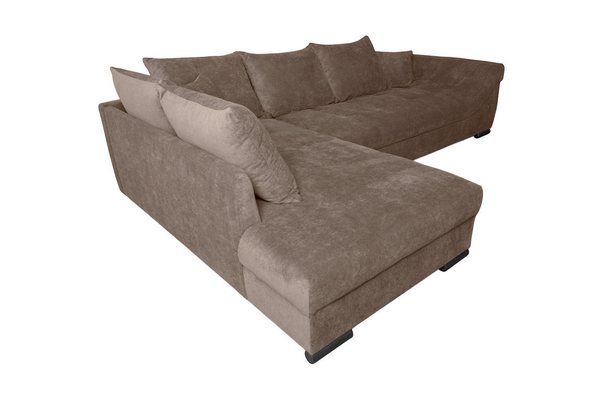 ECKSOFA ATLANTA Braun Struktur Liegefläche im Originalstoff  - Schwarz/Braun, Design, Textil/Metall (202/298cm) - MID.YOU