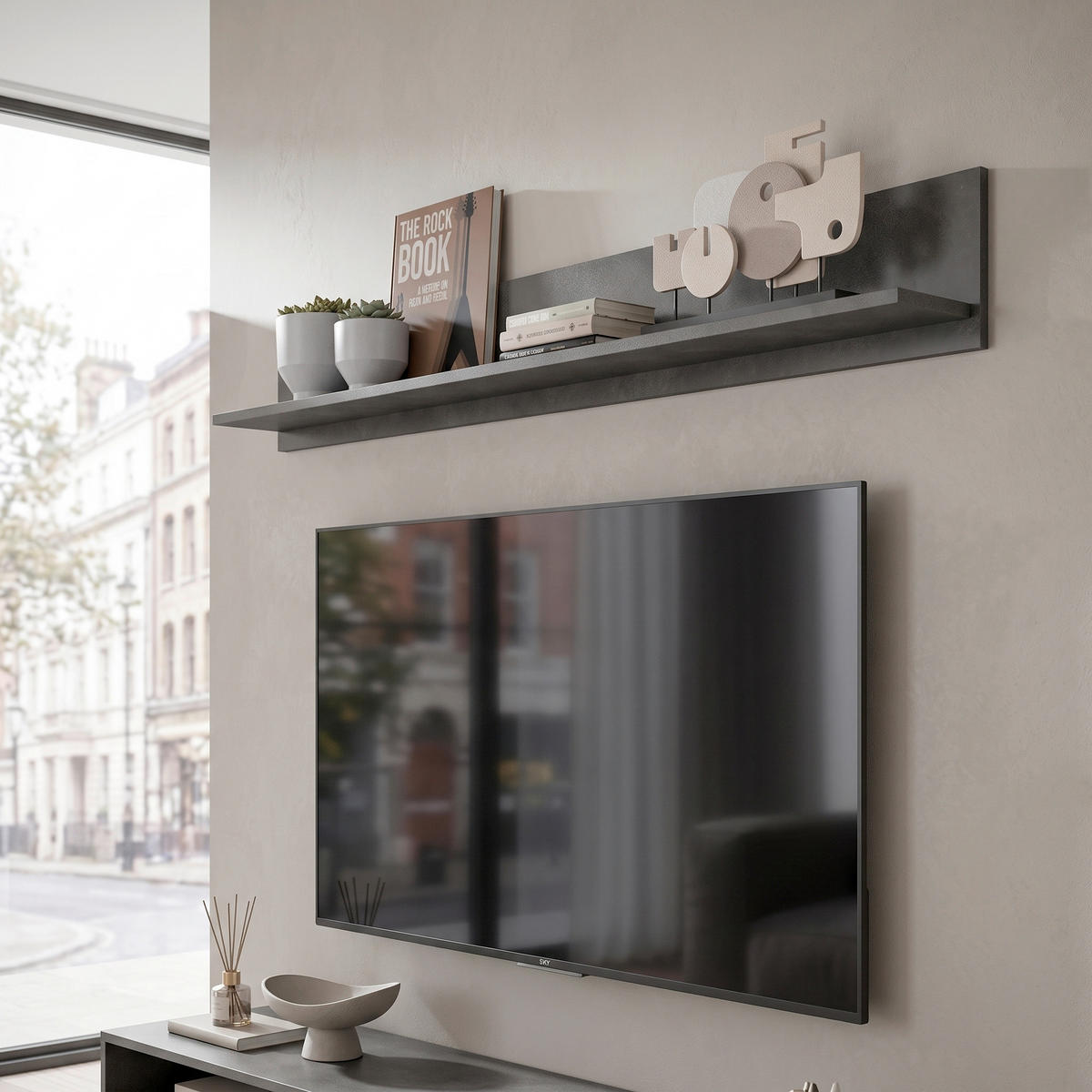 POLICA ZIDNA antracit, prirodne boje  drvni materijal  - prirodne boje/antracit, Design, drvni materijal (140/20/15cm) - Modern Living