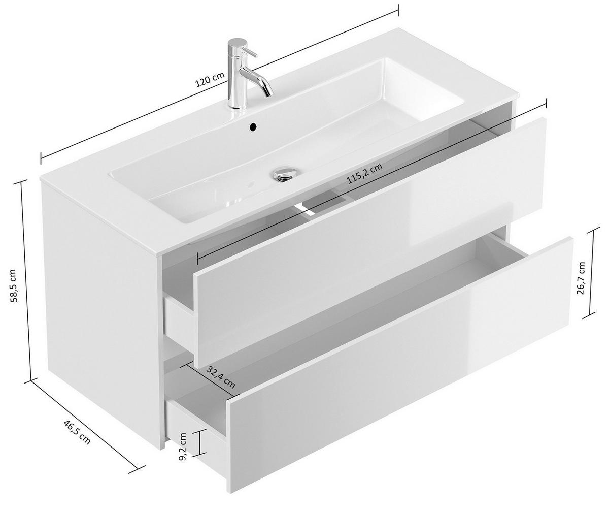 WASCHTISCHKOMBI  - Eichefarben/Weiß, MODERN, Holzwerkstoff/Stein (120/58,5/46,6cm) - MID.YOU