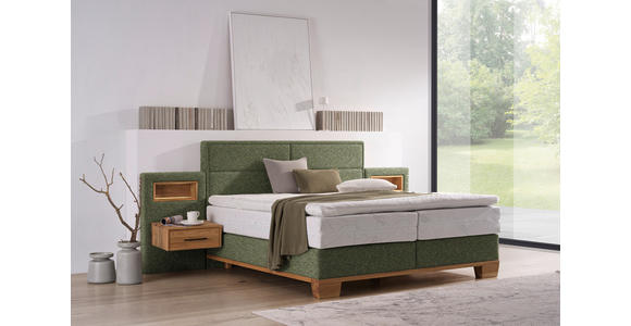 BOXSPRINGBETT 160/200 cm in Grün, Eichefarben - Eichefarben/Grün, Natur, Holz/Textil (160/200cm) - Valnatura
