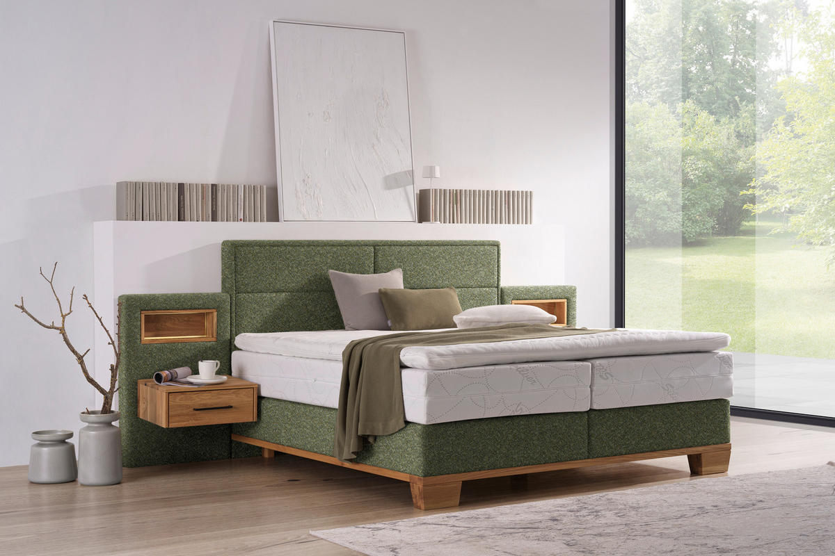 BOXSPRINGBETT 160/200 cm  in Grün, Eichefarben  - Eichefarben/Grün, Natur, Holz/Textil (160/200cm) - Valnatura