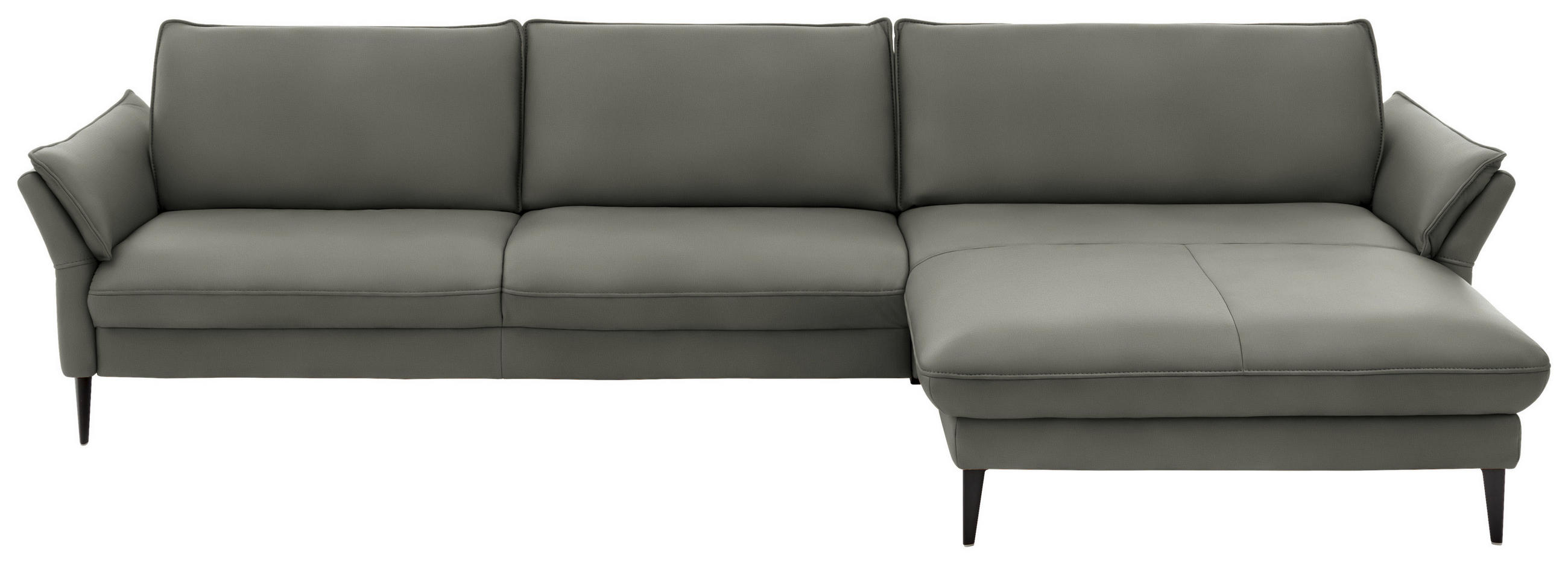ECKSOFA in Echtleder Grau  - Schwarz/Grau, Design, Leder/Metall (334/172cm) - Hukla