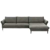ECKSOFA in Echtleder Grau  - Schwarz/Grau, Design, Leder/Metall (334/172cm) - Valdera