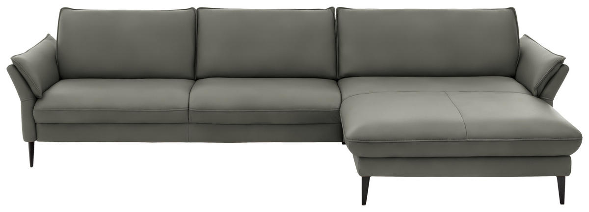 ECKSOFA in Echtleder Grau  - Schwarz/Grau, Design, Leder/Metall (334/172cm) - Valdera