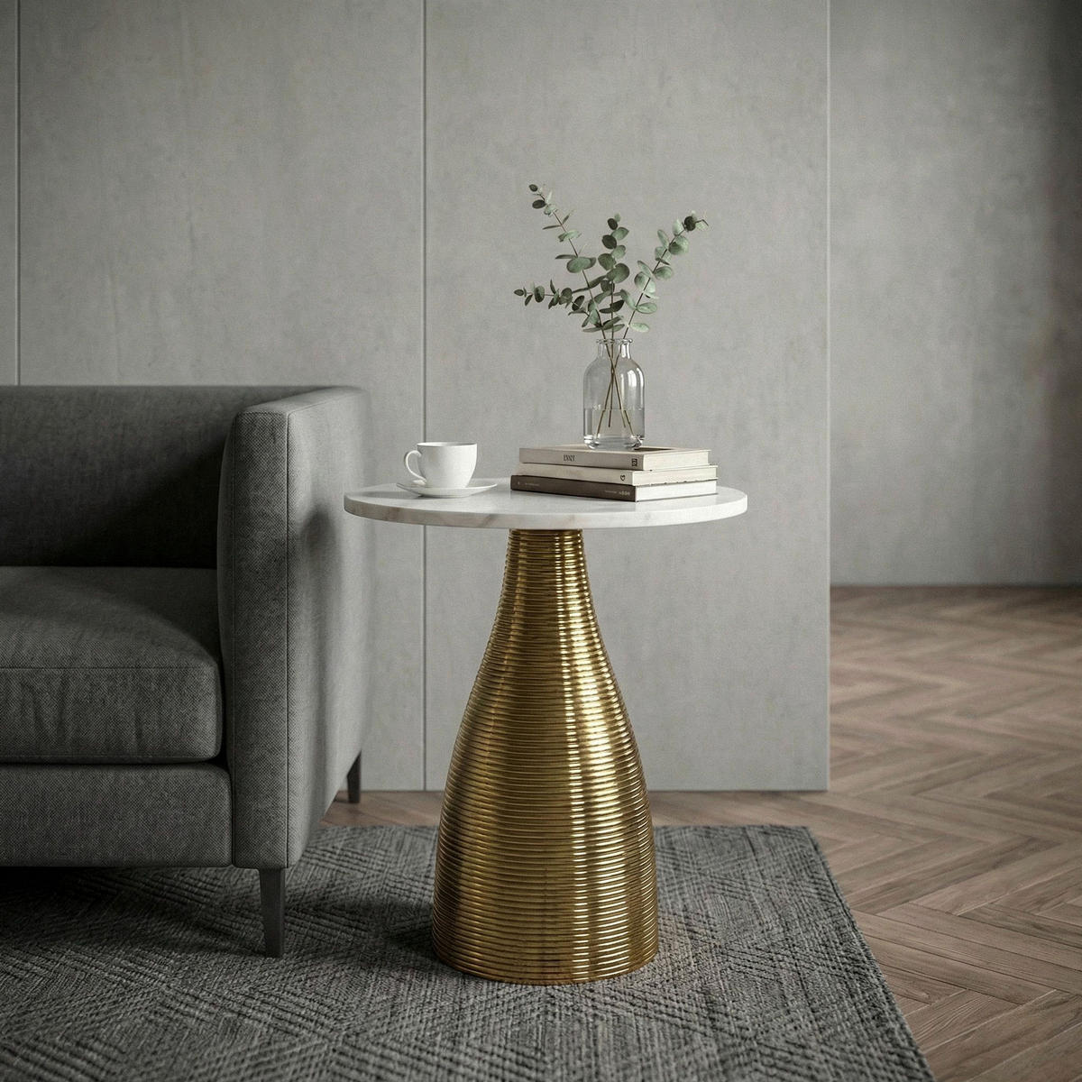 PRÍRUČNÝ STOLÍK, biela - zlatá/biela, Design, kov/kameň (40/40/48cm) - Livetastic