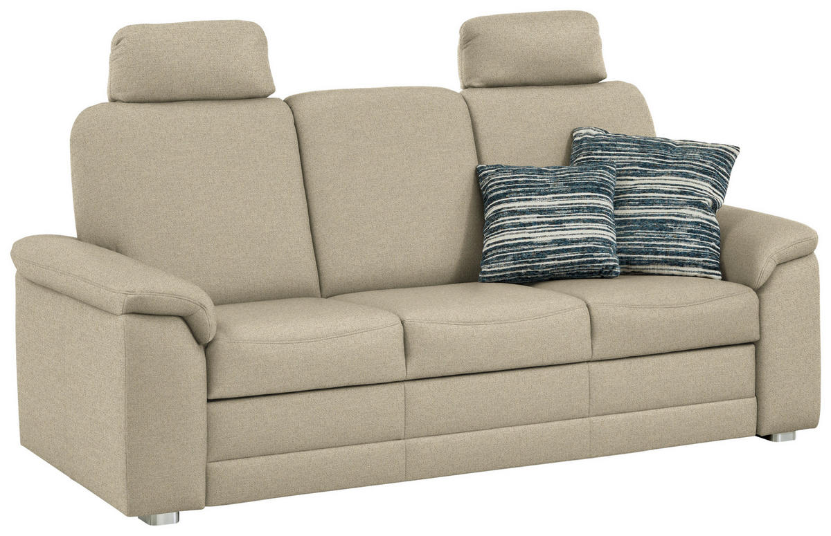 3-SITZER-SOFA Chenille Sandfarben  - Sandfarben/Alufarben, Konventionell, Textil/Metall (208/96/89cm) - Beldomo Comfort
