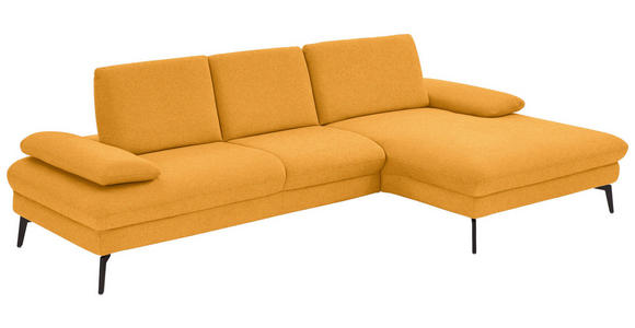 ECKSOFA in Chenille, Mikrofaser Currygelb  - Currygelb/Schwarz, Design, Textil/Metall (299/157cm) - Dieter Knoll